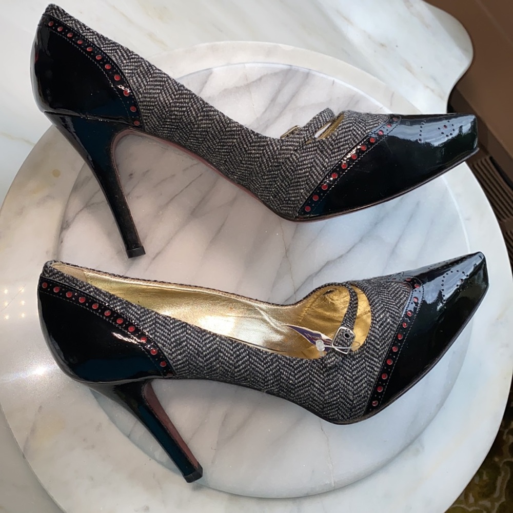 Luciano Padovan Tweed Patent Heels Mary Jane Y2K Vintage Quiet Luxury Old Money